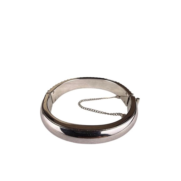 Vintage Silver Tone Womens Hinged Bracelet With Baguette-Cut Glass Accents - Picture 4 of 5